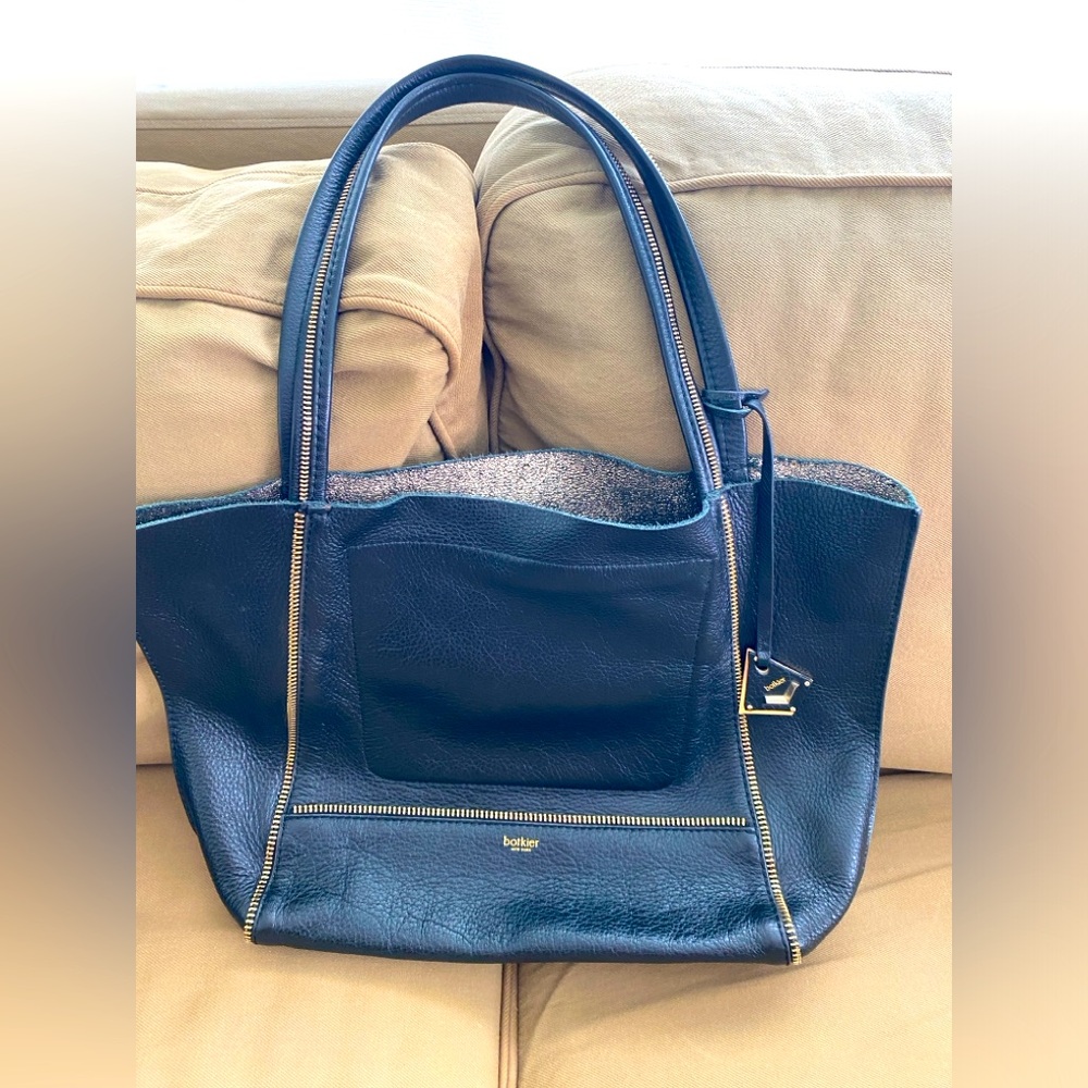Botkier Black SOFT Leather Tote Purse Gold Zip Detail